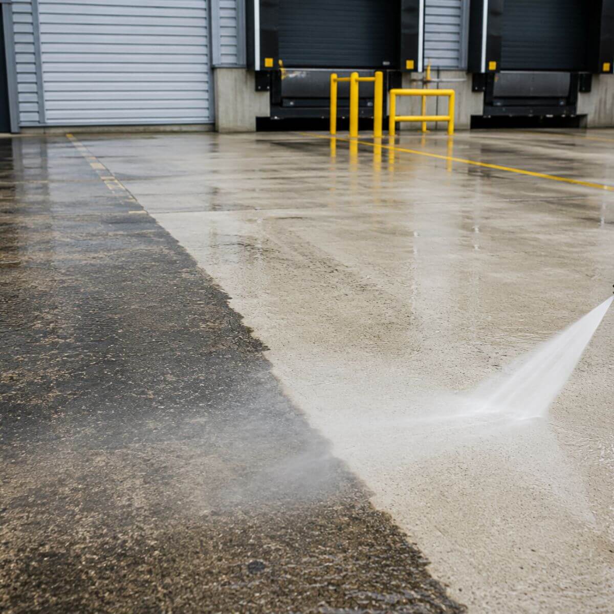 Commercial pressure washing of hard external surfaces by TLC Window Cleaning.